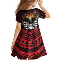 Fautasi Race Day American Samoa Family Matching Short Sleeve Bodycon Dress and Hawaiian Shirt Bald Eagle Polynesian Tattoo