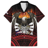 Fautasi Race Day American Samoa Family Matching Short Sleeve Bodycon Dress and Hawaiian Shirt Bald Eagle Polynesian Tattoo