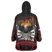 Fautasi Race Day American Samoa Wearable Blanket Hoodie Bald Eagle Polynesian Tattoo