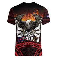Fautasi Race Day American Samoa Women V-Neck T-Shirt Bald Eagle Polynesian Tattoo