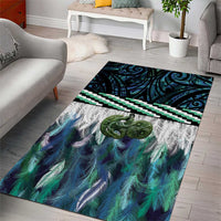Turquoise Traditional Cloak Aotearoa Area Rug Maori Paua Shell Korowai Pattern