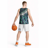Turquoise Traditional Cloak Aotearoa Basketball Jersey Maori Paua Shell Korowai Pattern - Polynesian Pride