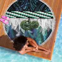 Turquoise Traditional Cloak Aotearoa Beach Blanket Maori Paua Shell Korowai Pattern