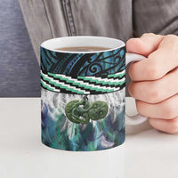 Turquoise Traditional Cloak Aotearoa Ceramic Mug Maori Paua Shell Korowai Pattern - Polynesian Pride