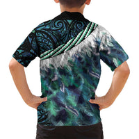 Turquoise Traditional Cloak Aotearoa Family Matching Summer Maxi Dress and Hawaiian Shirt Maori Paua Shell Korowai Pattern