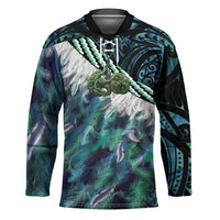 Turquoise Traditional Cloak Aotearoa Hockey Jersey Maori Paua Shell Korowai Pattern - Polynesian Pride