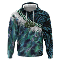 Turquoise Traditional Cloak Aotearoa Hoodie Maori Paua Shell Korowai Pattern