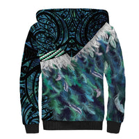 Turquoise Traditional Cloak Aotearoa Sherpa Hoodie Maori Paua Shell Korowai Pattern