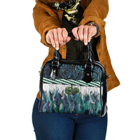 Turquoise Traditional Cloak Aotearoa Shoulder Handbag Maori Paua Shell Korowai Pattern