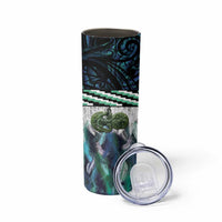 Turquoise Traditional Cloak Aotearoa Skinny Tumbler Maori Paua Shell Korowai Pattern