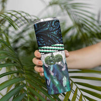 Turquoise Traditional Cloak Aotearoa Skinny Tumbler Maori Paua Shell Korowai Pattern