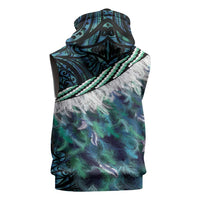 Turquoise Traditional Cloak Aotearoa Sleeveless Zip Hoodie Maori Paua Shell Korowai Pattern - Polynesian Pride