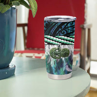 Turquoise Traditional Cloak Aotearoa Tumbler Cup Maori Paua Shell Korowai Pattern