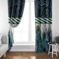 Turquoise Traditional Cloak Aotearoa Window Curtain Maori Paua Shell Korowai Pattern