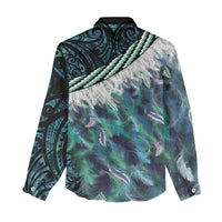 Turquoise Traditional Cloak Aotearoa Women Casual Shirt Maori Paua Shell Korowai Pattern