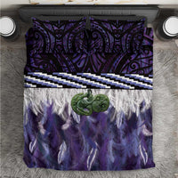 Purple Traditional Cloak Aotearoa Bedding Set Maori Paua Shell Korowai Pattern
