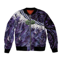 Purple Traditional Cloak Aotearoa Bomber Jacket Maori Paua Shell Korowai Pattern