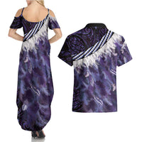 Purple Traditional Cloak Aotearoa Couples Matching Summer Maxi Dress and Hawaiian Shirt Maori Paua Shell Korowai Pattern