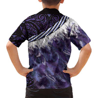 Purple Traditional Cloak Aotearoa Hawaiian Shirt Maori Paua Shell Korowai Pattern