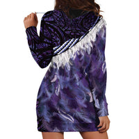 Purple Traditional Cloak Aotearoa Hoodie Dress Maori Paua Shell Korowai Pattern