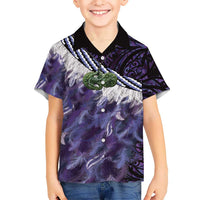 Purple Traditional Cloak Aotearoa Kid Hawaiian Shirt Maori Paua Shell Korowai Pattern