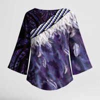 Purple Traditional Cloak Aotearoa Kimono Sleeve Blouse Maori Paua Shell Korowai Pattern - Polynesian Pride