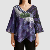 Purple Traditional Cloak Aotearoa Kimono Sleeve Blouse Maori Paua Shell Korowai Pattern - Polynesian Pride