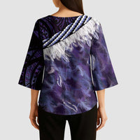 Purple Traditional Cloak Aotearoa Kimono Sleeve Blouse Maori Paua Shell Korowai Pattern - Polynesian Pride