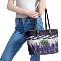 Purple Traditional Cloak Aotearoa Leather Tote Bag Maori Paua Shell Korowai Pattern