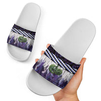Purple Traditional Cloak Aotearoa Slide Sandals Maori Paua Shell Korowai Pattern - Polynesian Pride