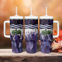 Purple Traditional Cloak Aotearoa Tumbler With Handle Maori Paua Shell Korowai Pattern
