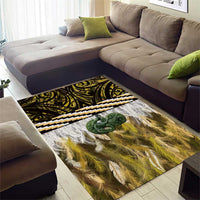 Yellow Traditional Cloak Aotearoa Area Rug Maori Paua Shell Korowai Pattern