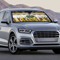 Yellow Traditional Cloak Aotearoa Auto Sun Shade Maori Paua Shell Korowai Pattern - Polynesian Pride