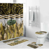 Yellow Traditional Cloak Aotearoa Bathroom Set Maori Paua Shell Korowai Pattern - Polynesian Pride