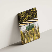 Yellow Traditional Cloak Aotearoa Canvas Wall Art Maori Paua Shell Korowai Pattern