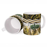 Yellow Traditional Cloak Aotearoa Ceramic Mug Maori Paua Shell Korowai Pattern - Polynesian Pride