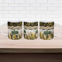 Yellow Traditional Cloak Aotearoa Ceramic Mug Maori Paua Shell Korowai Pattern - Polynesian Pride