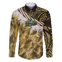 Yellow Traditional Cloak Aotearoa Family Matching Off The Shoulder Long Sleeve Dress and Hawaiian Shirt Maori Paua Shell Korowai Pattern