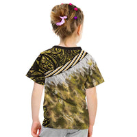 Yellow Traditional Cloak Aotearoa Kid T Shirt Maori Paua Shell Korowai Pattern LT14 - Polynesian Pride