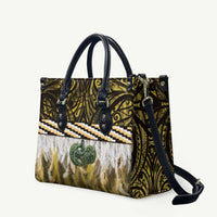 Yellow Traditional Cloak Aotearoa Leather Bag Maori Paua Shell Korowai Pattern - Polynesian Pride