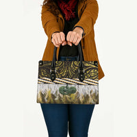 Yellow Traditional Cloak Aotearoa Leather Bag Maori Paua Shell Korowai Pattern - Polynesian Pride