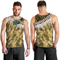 Yellow Traditional Cloak Aotearoa Men Tank Top Maori Paua Shell Korowai Pattern