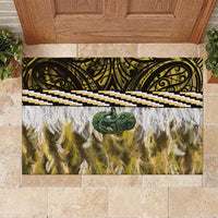 Yellow Traditional Cloak Aotearoa Rubber Doormat Maori Paua Shell Korowai Pattern LT14 Yellow - Polynesian Pride