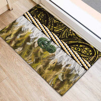 Yellow Traditional Cloak Aotearoa Rubber Doormat Maori Paua Shell Korowai Pattern LT14 - Polynesian Pride