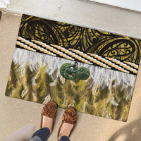 Yellow Traditional Cloak Aotearoa Rubber Doormat Maori Paua Shell Korowai Pattern LT14 - Polynesian Pride