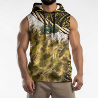 Yellow Traditional Cloak Aotearoa Sleeveless Hoodie Maori Paua Shell Korowai Pattern LT14 - Polynesian Pride