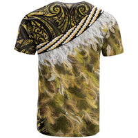 Yellow Traditional Cloak Aotearoa T Shirt Maori Paua Shell Korowai Pattern