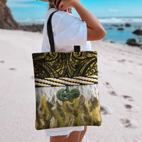 Yellow Traditional Cloak Aotearoa Tote Bag Maori Paua Shell Korowai Pattern - Polynesian Pride