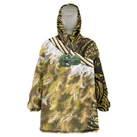Yellow Traditional Cloak Aotearoa Wearable Blanket Hoodie Maori Paua Shell Korowai Pattern