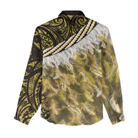 Yellow Traditional Cloak Aotearoa Women Casual Shirt Maori Paua Shell Korowai Pattern